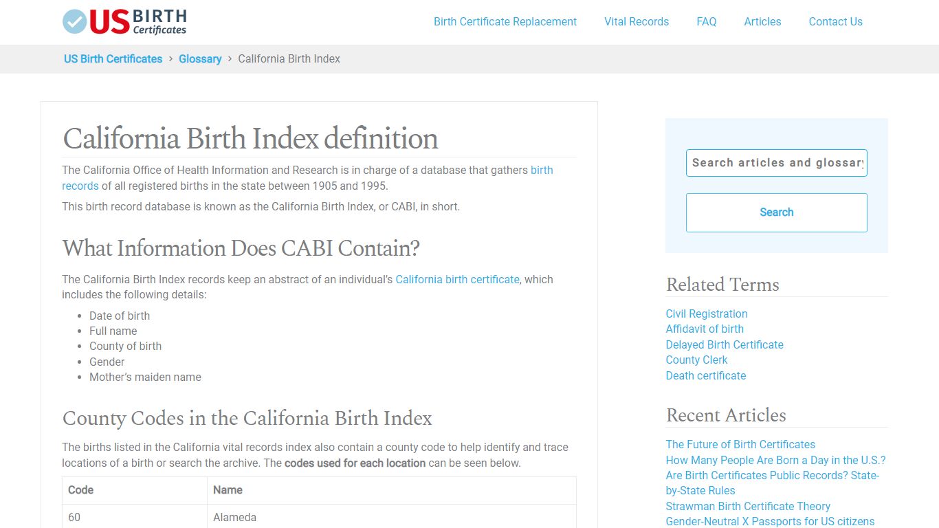 California Birth Index (CABI) - US Birth Certificates
